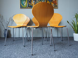 Six Danish Phoenix Stacking Dining Chairs in Beech/Chrome c1990 - erfmann-vintage