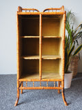 Victorian Oriental Bamboo Bookcase / Display Shelf Intricate Paper Pattern - erfmann-vintage