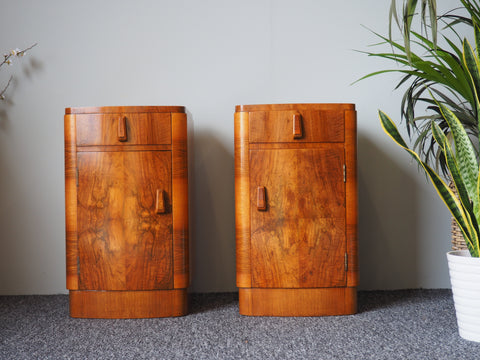 Art Deco Walnut Bedside Cabinets - erfmann-vintage
