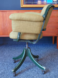 Mid Century Vintage 1950s Tan Sad Office Swivel Chair Re-upholstered