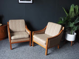 Mid Century Vintage Danish Pair of Club Chairs Armchairs Walnut Frame 