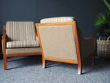 Mid Century Vintage Danish Pair of Club Chairs Armchairs Walnut Frame