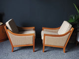 Mid Century Vintage Danish Pair of Club Chairs Armchairs Walnut Frame
