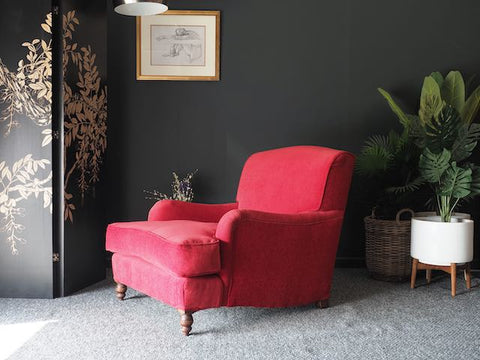 Antique Victorian Howard Style Club Armchair Red Low Seat Down