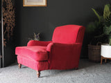 Antique Victorian Howard Style Club Armchair Red Low Seat Down Stuffed