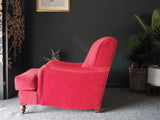 Antique Victorian Howard Style Club Armchair Red Low Seat Down Stuffed