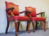 Victorian Oak & Red leather Armchairs/ Occasional Chairs - erfmann-vintage