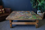 Handmade Large Square Coffee Table Hidden Compartment Paint Splattered