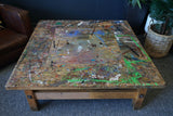 Handmade Large Square Coffee Table Hidden Compartment Paint Splattered