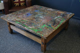 Handmade Large Square Coffee Table Hidden Compartment Paint Splattered