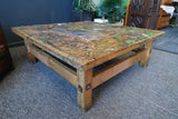 Handmade Large Square Coffee Table Hidden Compartment Paint Splattered