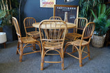 Mid Century Bamboo / Wicker Dining Table & 6 'Peacock' Style Chairs Conservatory Garden 1970s