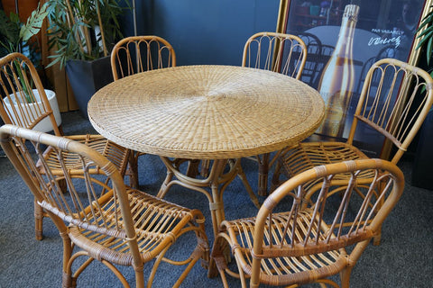 Cane conservatory dining shop table and chairs