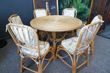 Mid Century Bamboo / Wicker 'Peacock' Dining Table & Chairs Conservatory Garden 1970s
