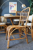 Mid Century Bamboo / Wicker Dining Table & 6 'Peacock' Style Chairs Conservatory Garden 1970s