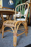 Mid Century Bamboo / Wicker 'Peacock' Dining Table & Chairs Conservatory Garden 1970s