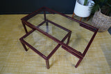 Mid Century Pierre Vandel Burgundy Glass Coffee Table with Nested Table