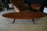 Mid Century Large Oval 'Surfboard' Coffee Table on Metal Frame Saporiti Style 1950s