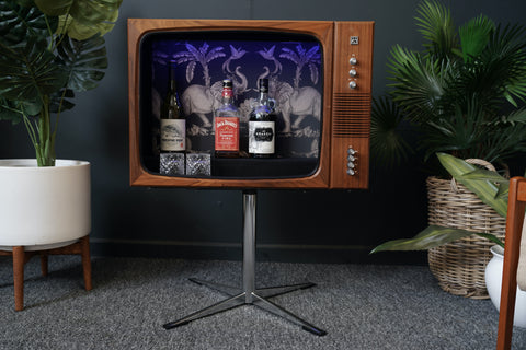 Mid Century Upcycled 1970s TV Unit Drinks Cabinet Lighting Decorative