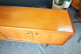 Mid Century 1960s Long Teak Sideboard, Thumbmoulded Top Pinched Handles