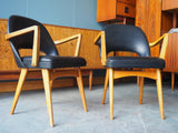Vintage Retro Six Beech & Black Vinyl Chairs Occasional or Dining - erfmann-vintage