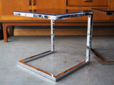 Pair of Large Contemporary Chrome & Black Glass Side Tables - erfmann-vintage
