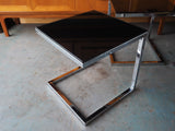 Pair of Large Contemporary Chrome & Black Glass Side Tables - erfmann-vintage