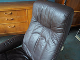 Scandinavian Mid Century Brown Leather Swivel/Reclining Chair & Footstool From Skoghaug Industri - erfmann-vintage