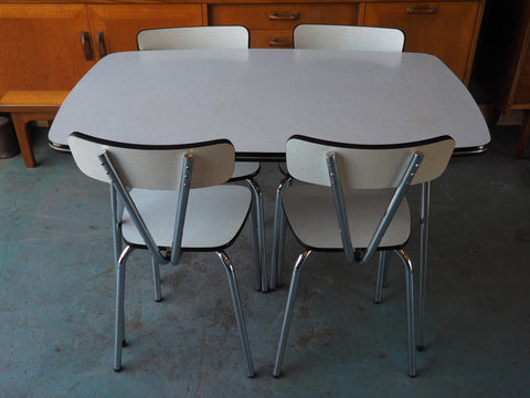 Vintage 1960s Kitchenette Dining Set Table & Four Chairs in Chrome & White Formica - erfmann-vintage