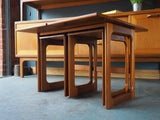 Mid Century McIntosh Teak Nest of Tables Sleigh Legs Largest Folds Out - erfmann-vintage
