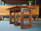 Mid Century McIntosh Teak Nest of Tables Sleigh Legs Largest Folds Out - erfmann-vintage