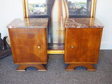 Pair of Art Deco Bedside Cabinets Oak Base & Marble Tops - erfmann-vintage
