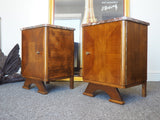 Pair of Art Deco Bedside Cabinets Oak Base & Marble Tops - erfmann-vintage