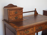 Stunning Burr Walnut Victorian Desk, Leather Top, Brass Handles - erfmann-vintage