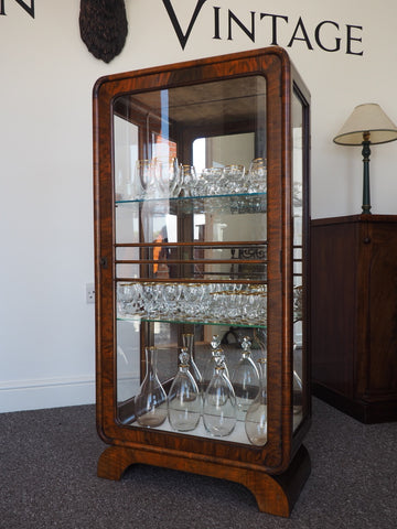 Art Deco Mahogany Glass Display Cabinet 1920s - erfmann-vintage