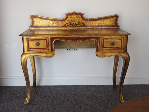 Oriental Style Chinese Desk Side/Console Table Gold & Red Ornate Detailing - erfmann-vintage