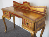 Oriental Style Chinese Desk Side/Console Table Gold & Red Ornate Detailing - erfmann-vintage