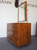 1950s Ercol Elm Wood Dressing Table/Chest of Drawers with Mirror - erfmann-vintage