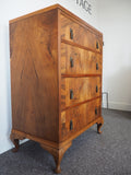 Edwardian Walnut Chest of Drawers Inlaid Front Book Matched Top - erfmann-vintage