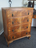 Edwardian Walnut Chest of Drawers Inlaid Front Book Matched Top - erfmann-vintage