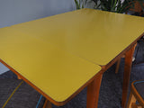 Mid Century 1960s Yellow Formica Table with 3 Reupholstered Stools - erfmann-vintage