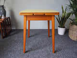 Mid Century 1960s Yellow Formica Table with 3 Reupholstered Stools - erfmann-vintage