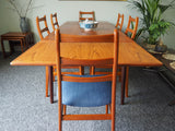 Danish Extending Dining Table & 6 Ladder Back Re-upholstered Chairs in Teak - erfmann-vintage