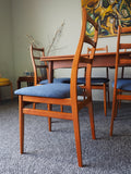 Danish Extending Dining Table & 6 Ladder Back Re-upholstered Chairs in Teak - erfmann-vintage