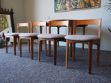 Mid Century Teak Circular Extending Dining Table & 4 Reupholstered Chairs in Grey - erfmann-vintage