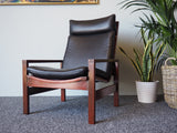 Mid Century Rosewood & Black Leather Armchair by Cornwell-Norton - erfmann-vintage