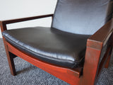 Mid Century Rosewood & Black Leather Armchair by Cornwell-Norton - erfmann-vintage