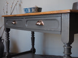 Shabby Chic Rustic Hallway Table Repainted in Grey Shell Handles - erfmann-vintage