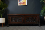 Antique Late 18th C Solid Oak Coffer Trunk Chest with Victorian Carvings Added 