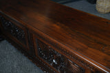 Antique Late 18th C Solid Oak Coffer Trunk Chest with Victorian Carvings Added